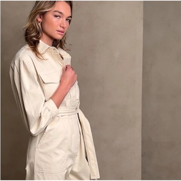NEW Banana Republic Moleskin Flightsuit Jumpsuit Beige SMALL Womens $190 - Picture 4 of 13